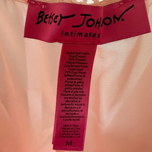NWT Betsey Johnson Feather Trim Chiffon Babydoll Pink Medium - Picture 8 of 9